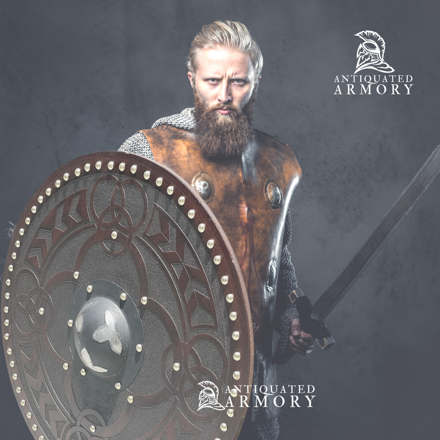 Viking Shield - Hand Carved Shield Real Viking Shield Wood LARP Shield Wood Celtic Five Fold Carved Viking Shield