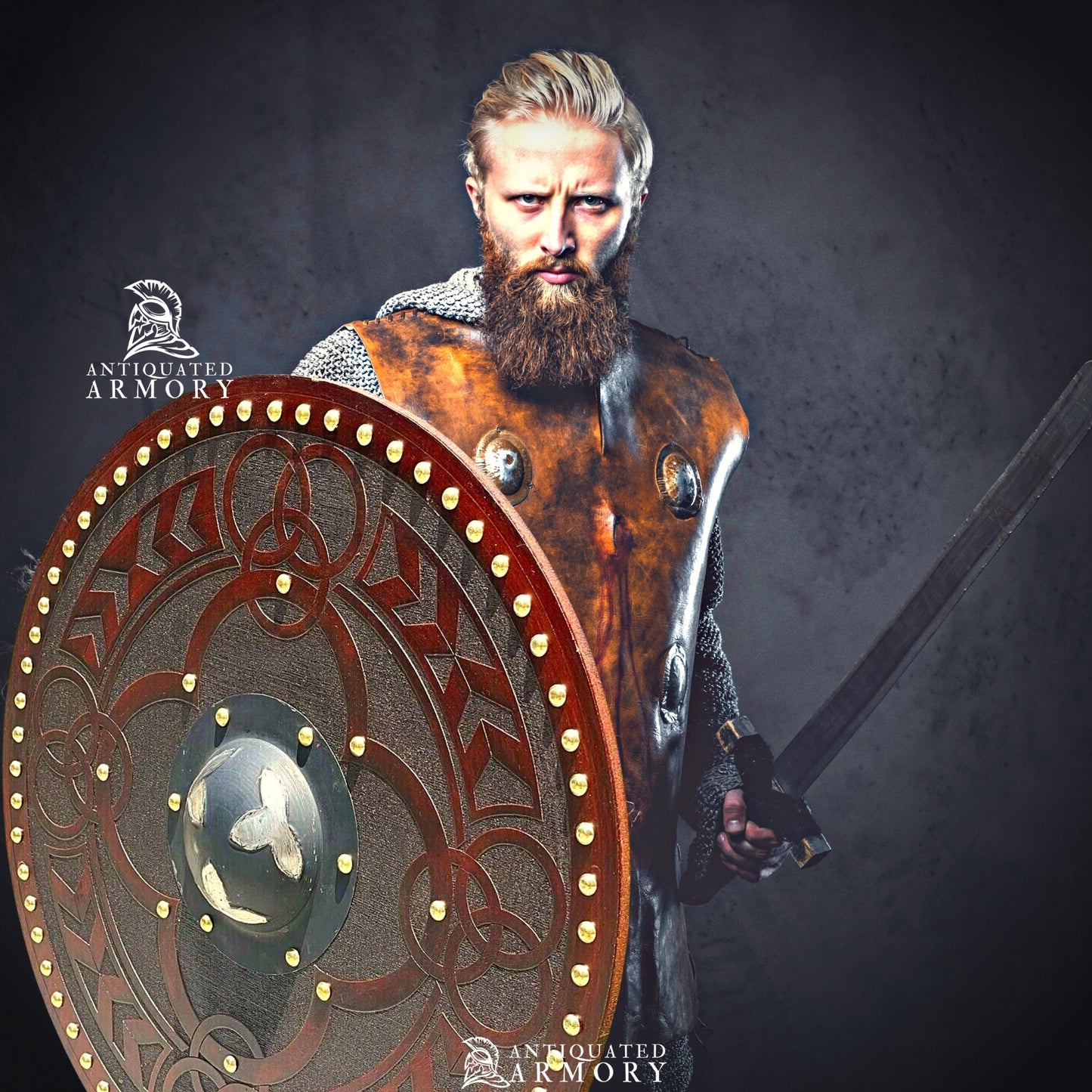 Viking Shield - Hand Carved Shield Real Viking Shield Wood LARP Shield Wood Celtic Five Fold Carved Viking Shield