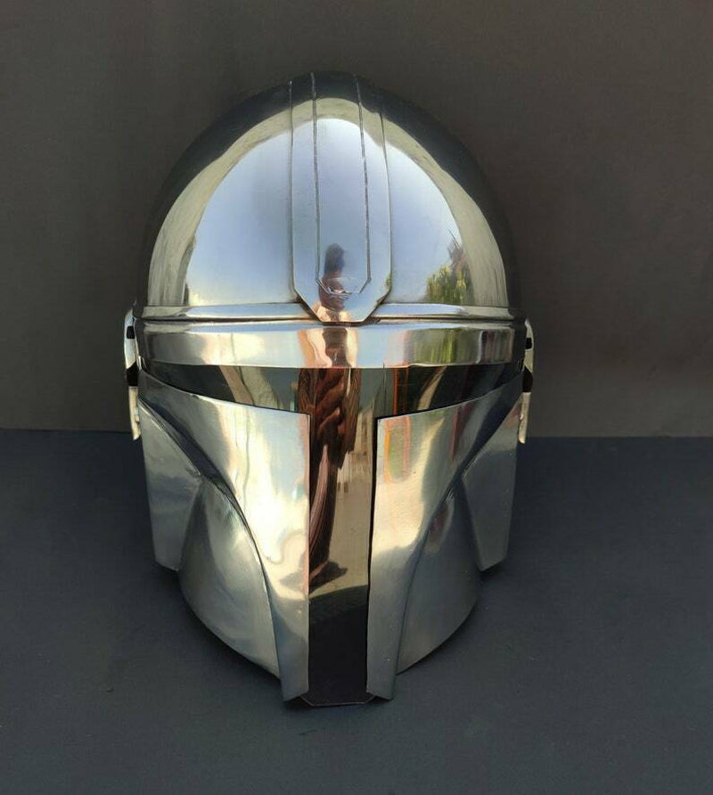 Steel Mandalorian Helmet with Liner and Chin Strap Larp Costume Wearable Helmet