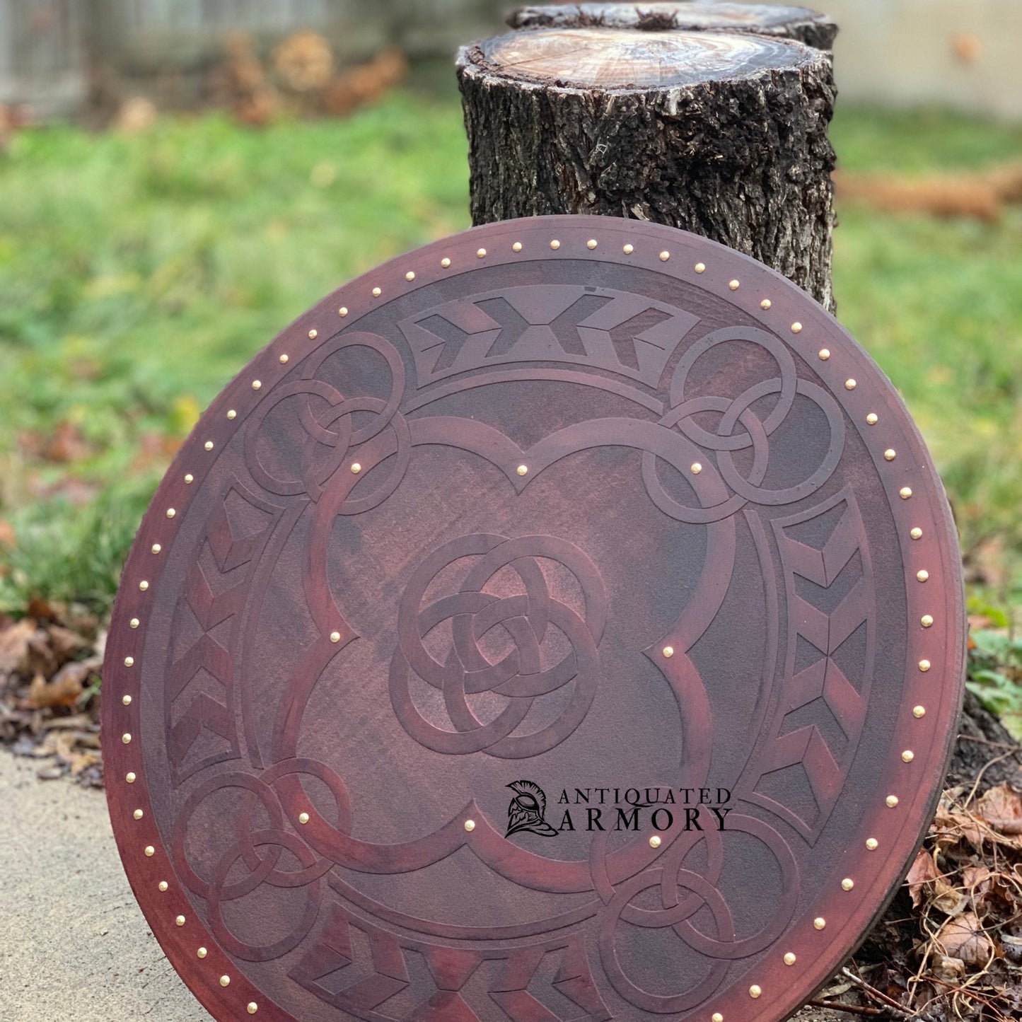Viking Shield - Hand Carved Shield Real Viking Shield Wood LARP Shield Wood Celtic Five Fold Carved Viking Shield