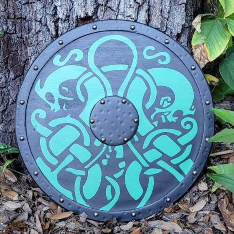 Antique Handmade Medieval Viking Shield Green Serpents Halloween Gift Armor Item