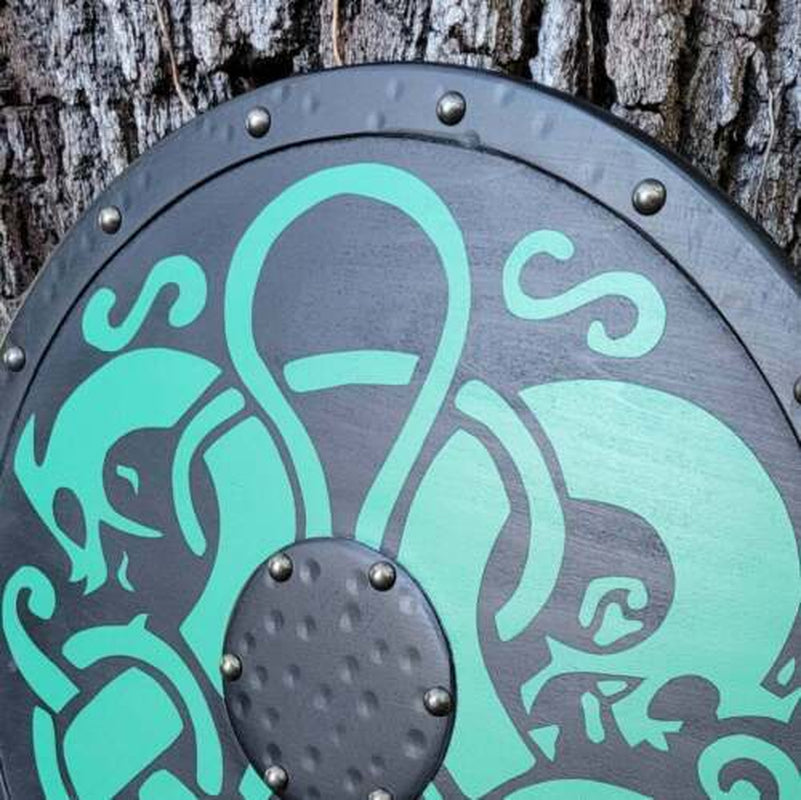 Antique Handmade Medieval Viking Shield Green Serpents Halloween Gift Armor Item