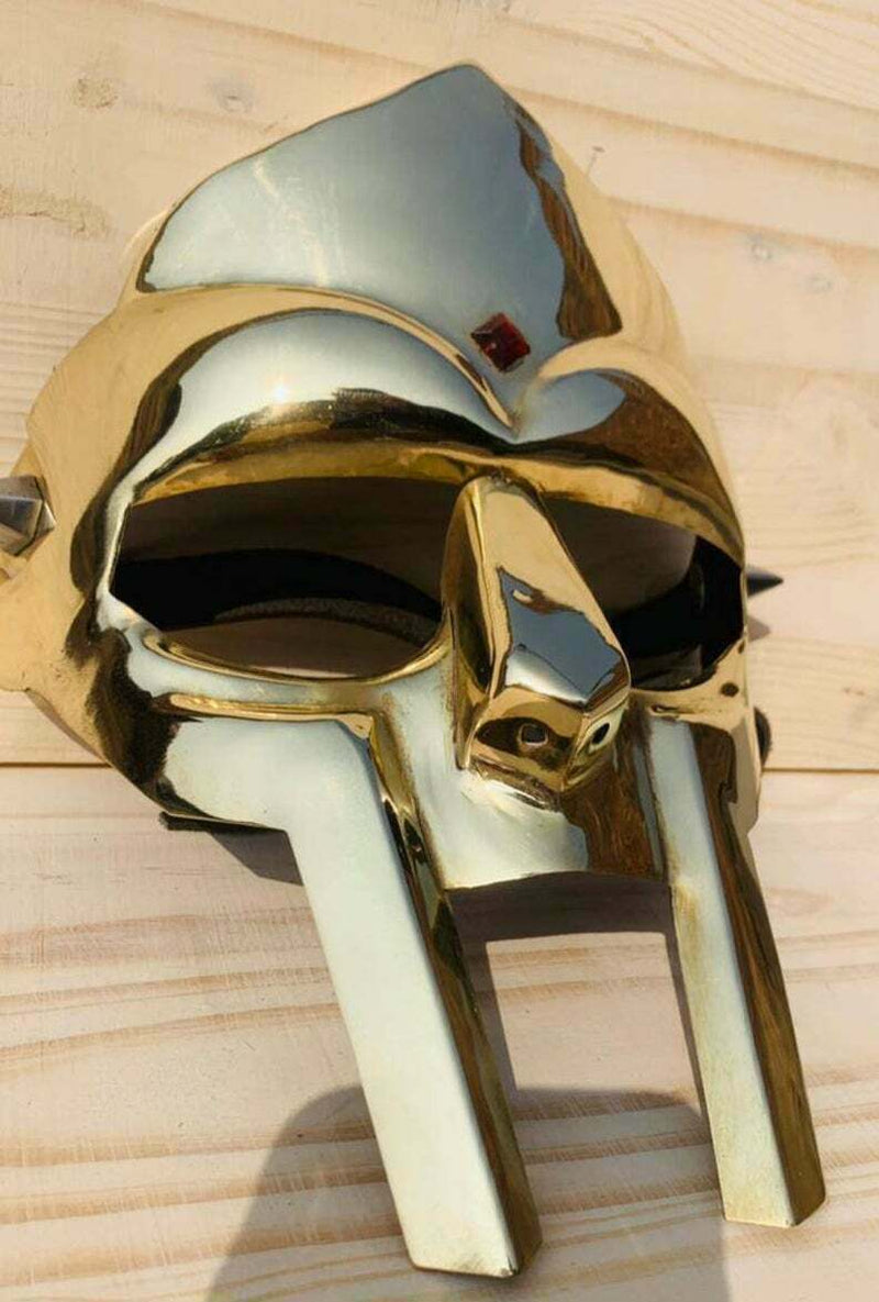 MF Doom Mask , Gladiator Mask For Adults Gold Finish Brass Face Armor, selling Medieval Halloween Costume