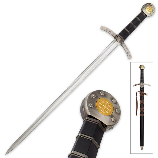 23" JERUSALEM ROSE Medieval Crusader SHORT SWORD Knight Historic Dagger + Sheath