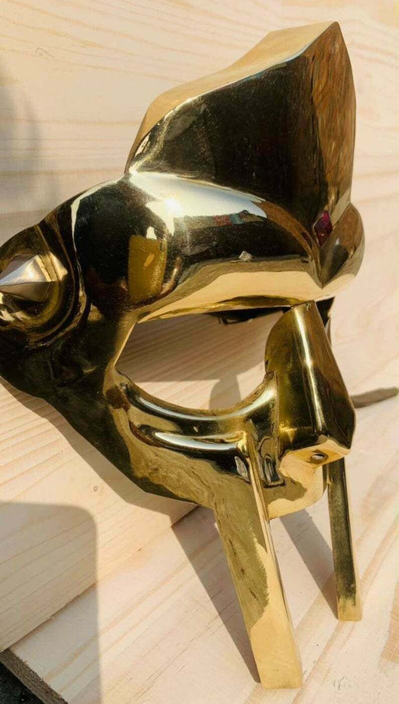 MF Doom newest Mask , Gladiator Mask For Adults Gold Finish Brass Face Armor, Medieval Halloween Costume