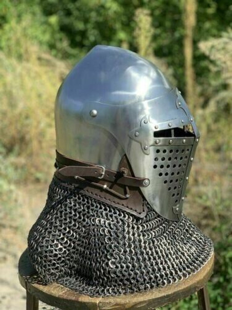 Medieval Steel Rao Bascinet Helmet 18 Gauge Knight Viking Helmet LARP SCA