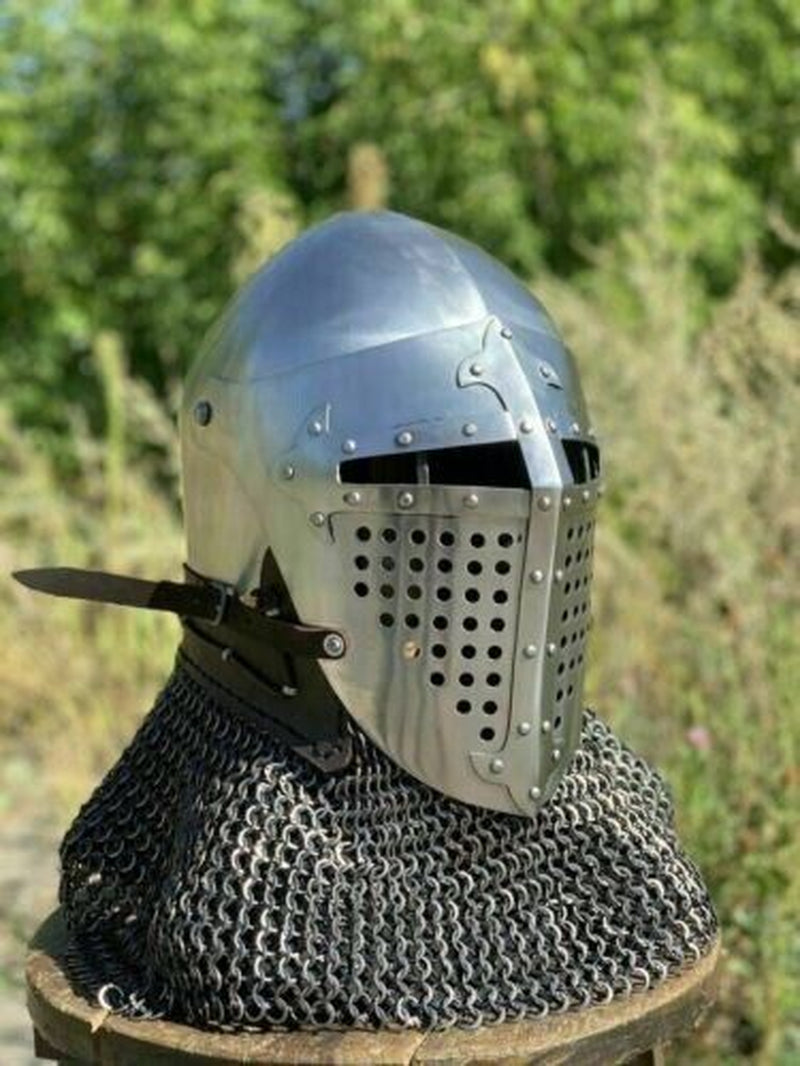 Medieval Steel Rao Bascinet Helmet 18 Gauge Knight Viking Helmet LARP SCA