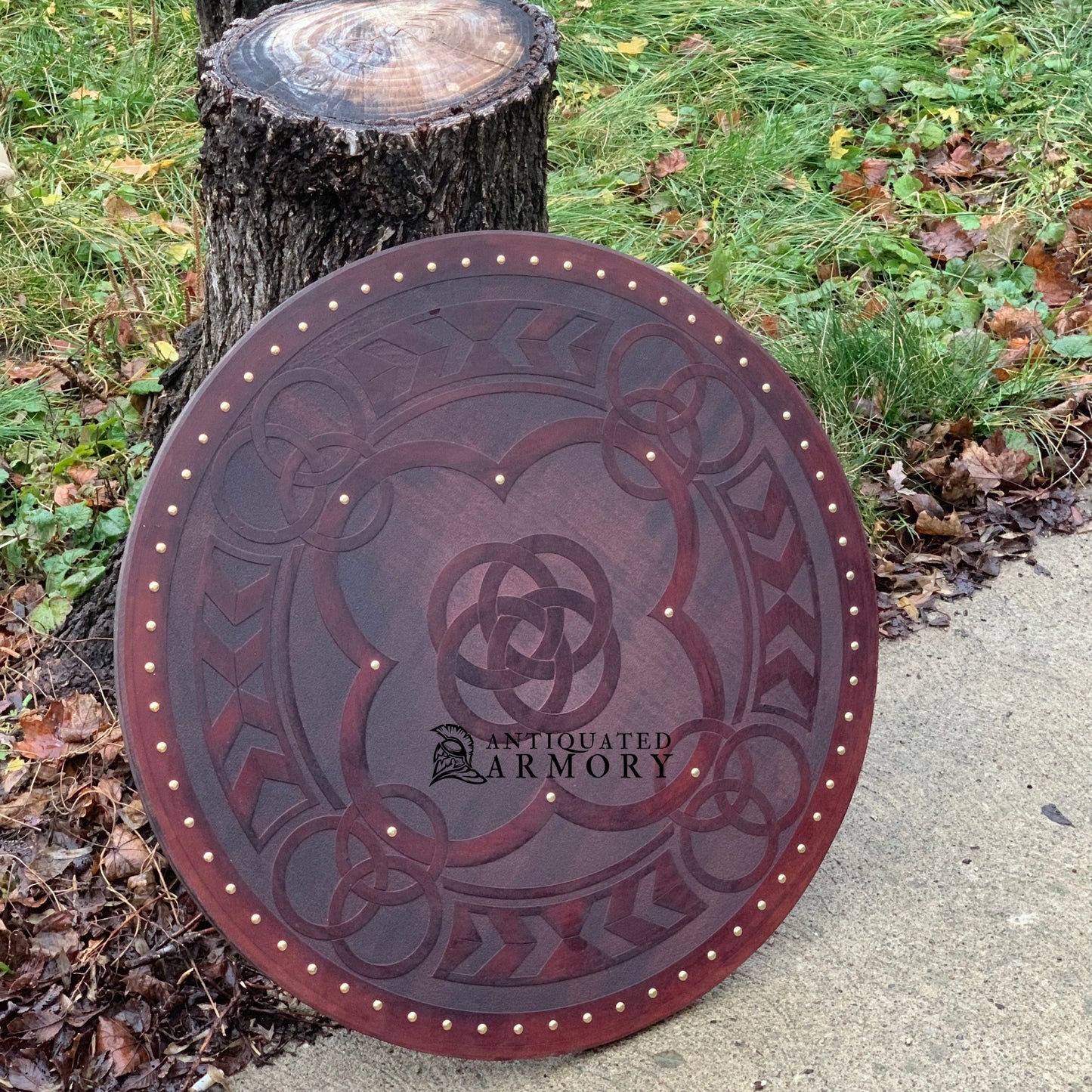 Viking Shield - Hand Carved Shield Real Viking Shield Wood LARP Shield Wood  Celtic Five Fold Carved Viking Shield