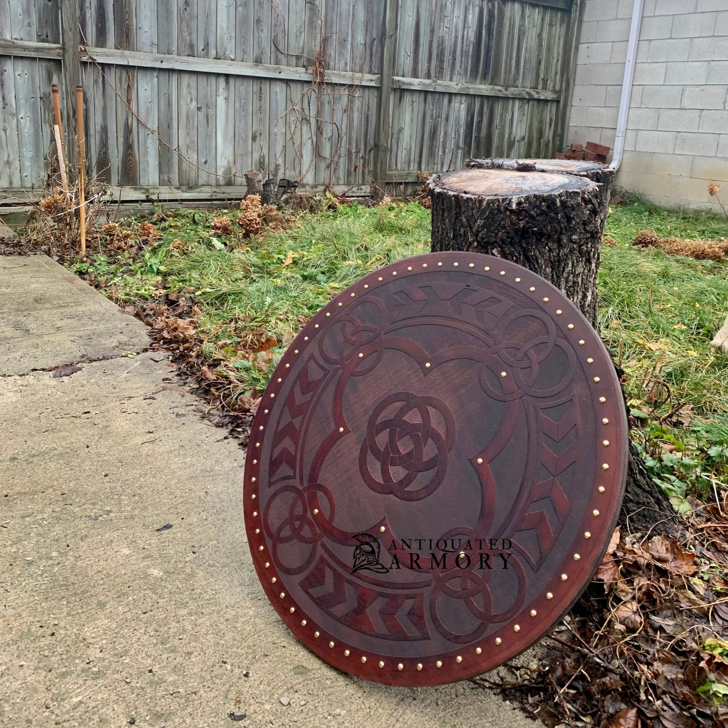 Viking Shield - Hand Carved Shield Real Viking Shield Wood LARP Shield Wood  Celtic Five Fold Carved Viking Shield