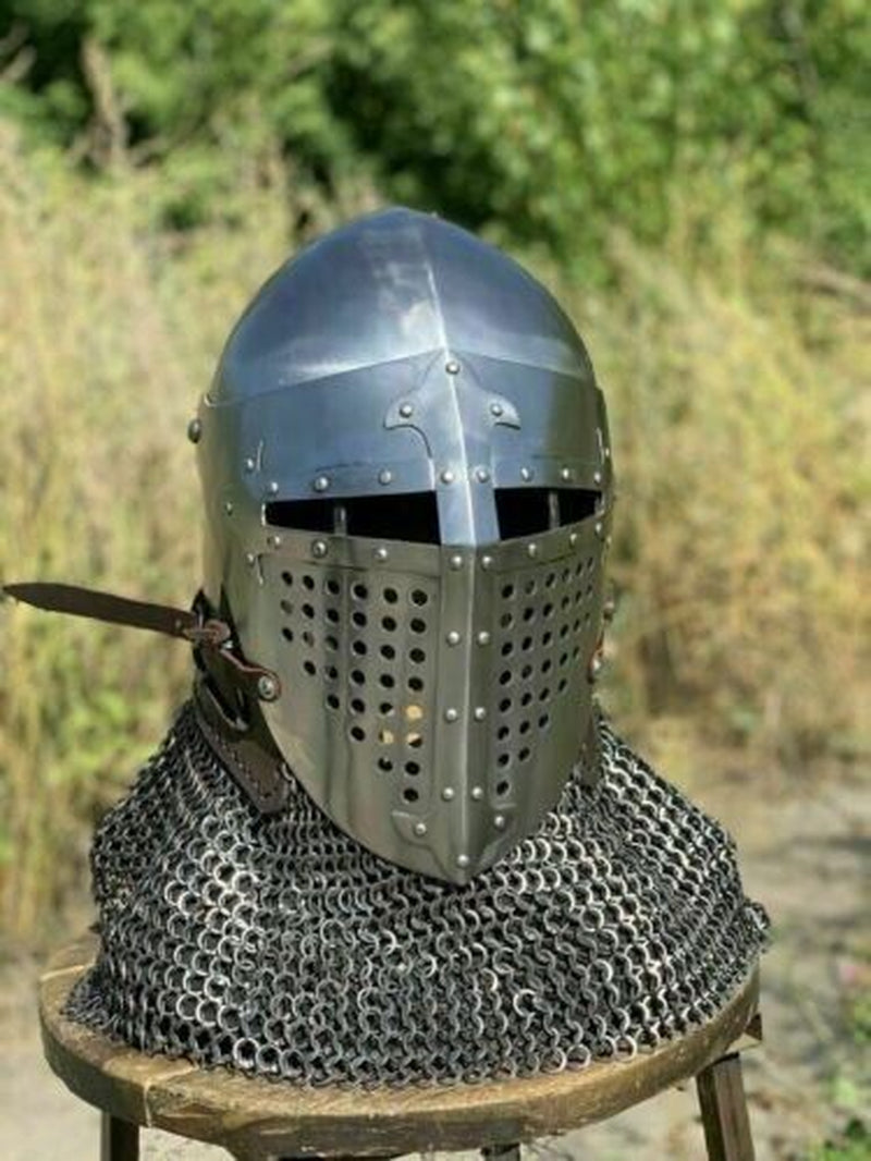 Medieval Steel Rao Bascinet Helmet 18 Gauge Knight Viking Helmet LARP SCA
