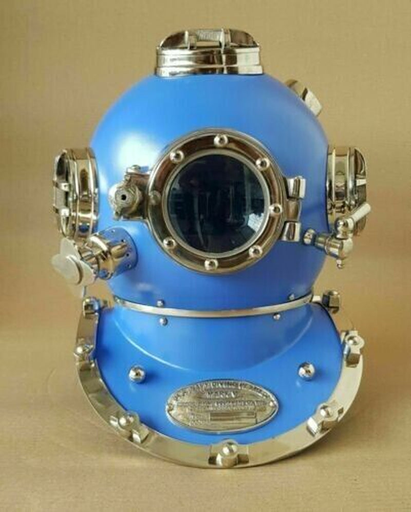 Antique Blue Diving Divers Helmet Deep Sea Scuba Vintage Mark V Helmet Replica