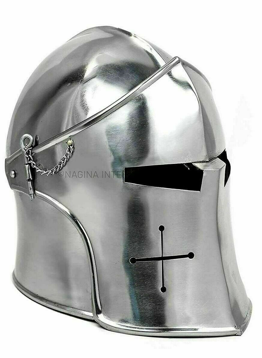 Medieval Barbuda Armor Helmet Brushed Steel Knights Templar Crusaders Halloween