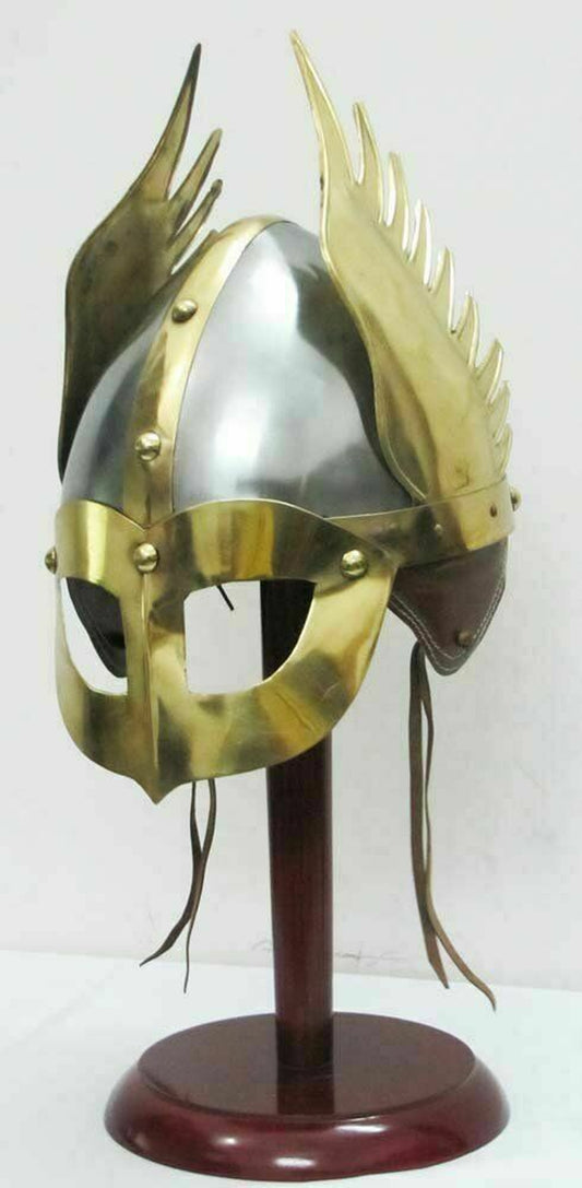 Medieval Mask Viking Helmet Replica Armor Warrior Helmet with Wooden Stand Gift