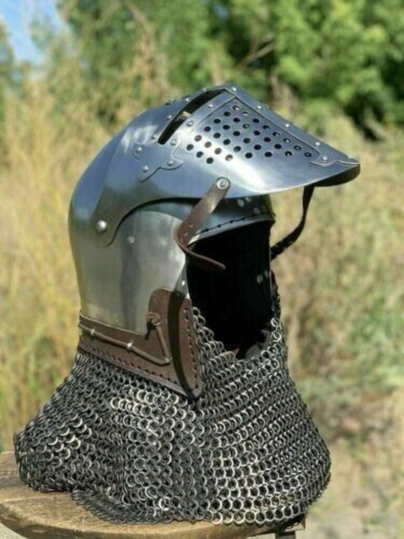 Medieval Steel Rao Bascinet Helmet 18 Gauge Knight Viking Helmet LARP SCA