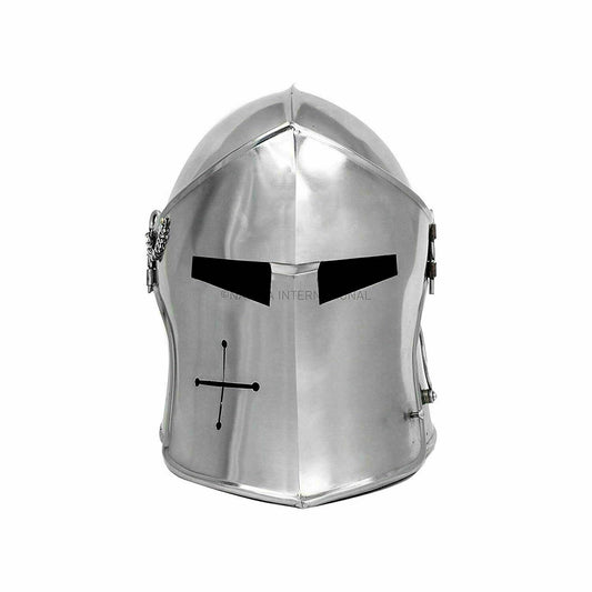 Medieval Barbuda Armor Helmet Brushed Steel Knights Templar Crusaders Halloween