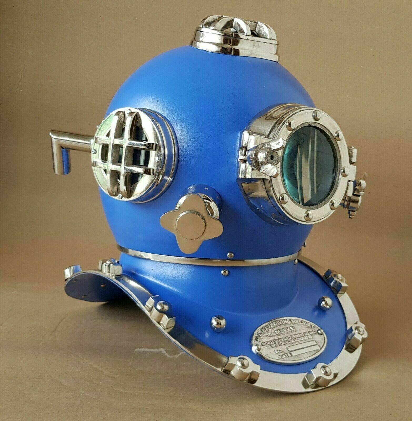 Antique Blue Diving Divers Helmet Deep Sea Scuba Vintage Mark V Helmet Replica